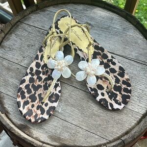 Beverly Feldman Mother Of Pearl Flower Sandals - Size 7.5